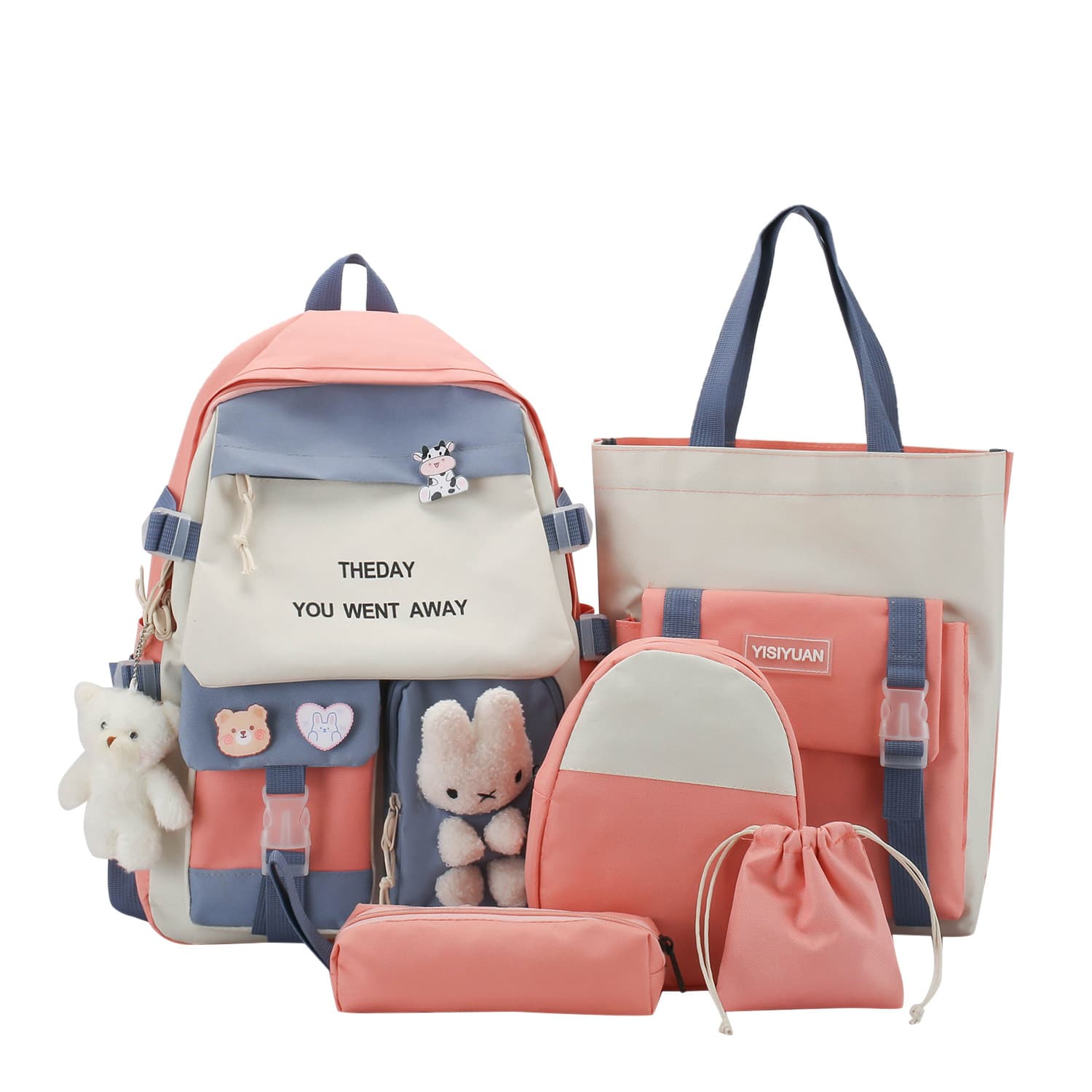 Sac à Dos Multifonctionnel Kawaii Grand Volume Imperméable et Résistant 5Pcs Rose SACKDS25RS - حقيبة ظهر بعدة قطع بتصميم كاوايي - Sac à dos et Mode - صورة 4