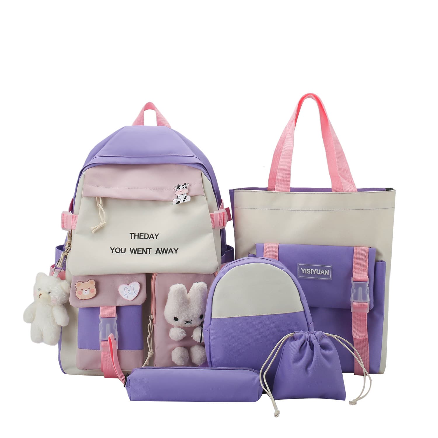 Sac à Dos Multifonctionnel Kawaii Grand Volume Imperméable et Résistant 5Pcs Mauve SACKDS25MV - حقيبة ظهر بعدة قطع بتصميم كاوايي - Sac à dos et Mode - صورة 3