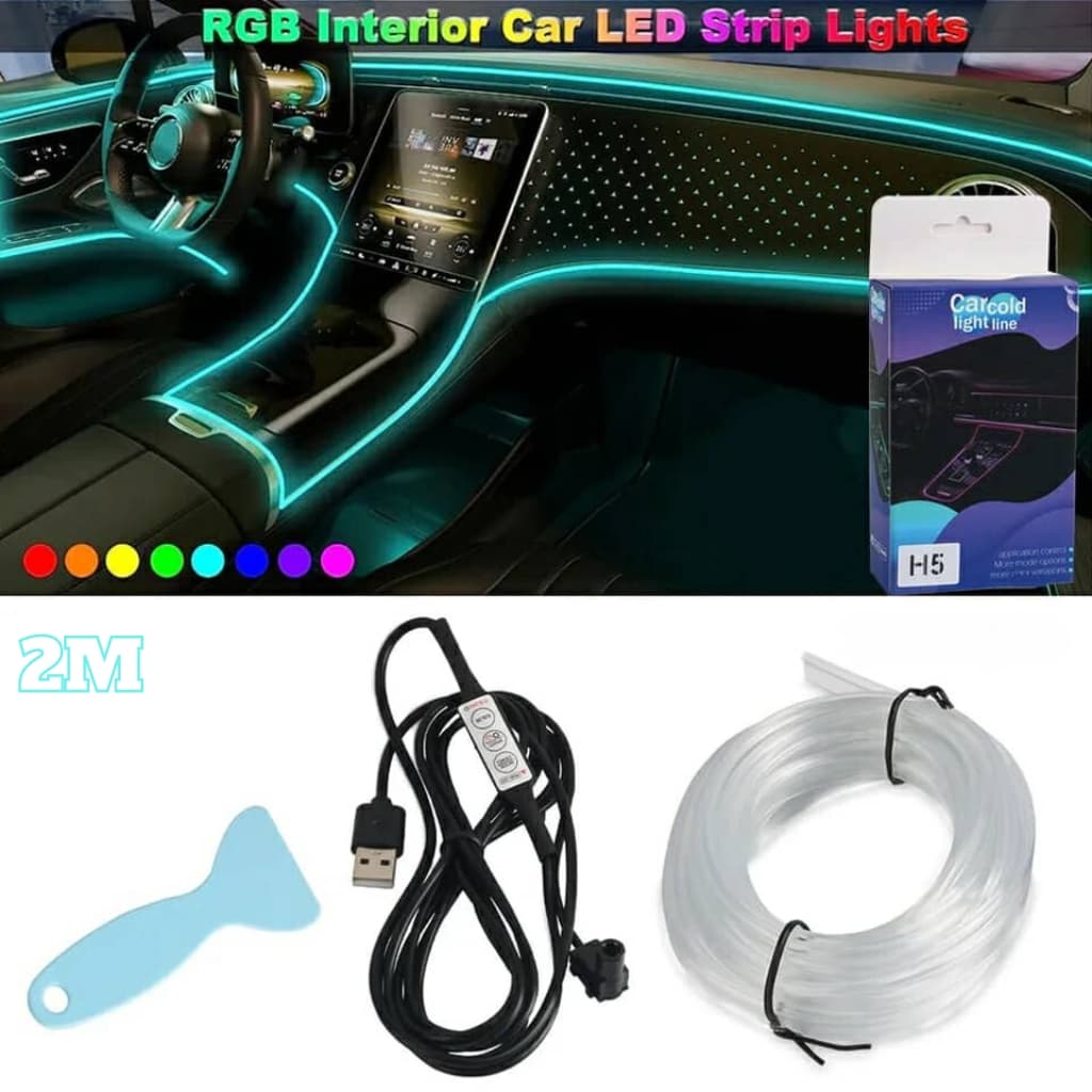 Bande lumineuse Fibre optique Led fluo RGB USB pour intérieur de voiture - Accessoires Auto/Moto - صورة 1