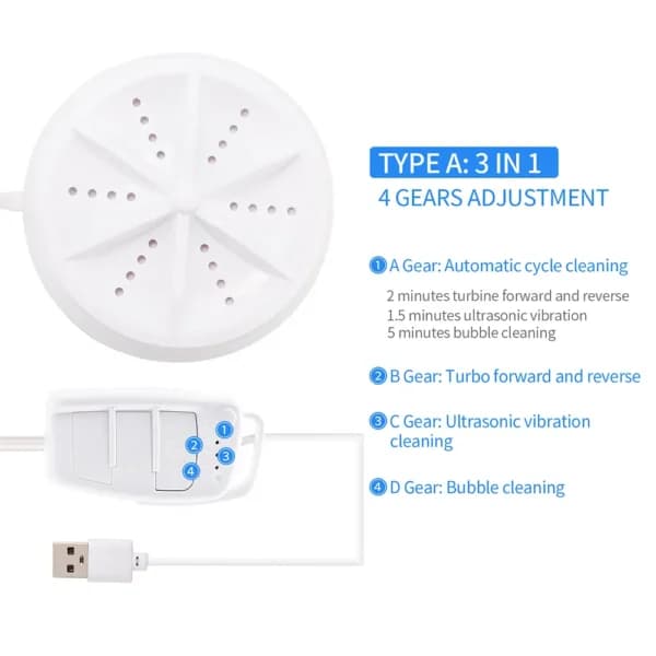 Mini Machine à Laver Portable 2 en 1, Laveuse à Ultrasons avec Câble USB - Electroménager - صورة 10