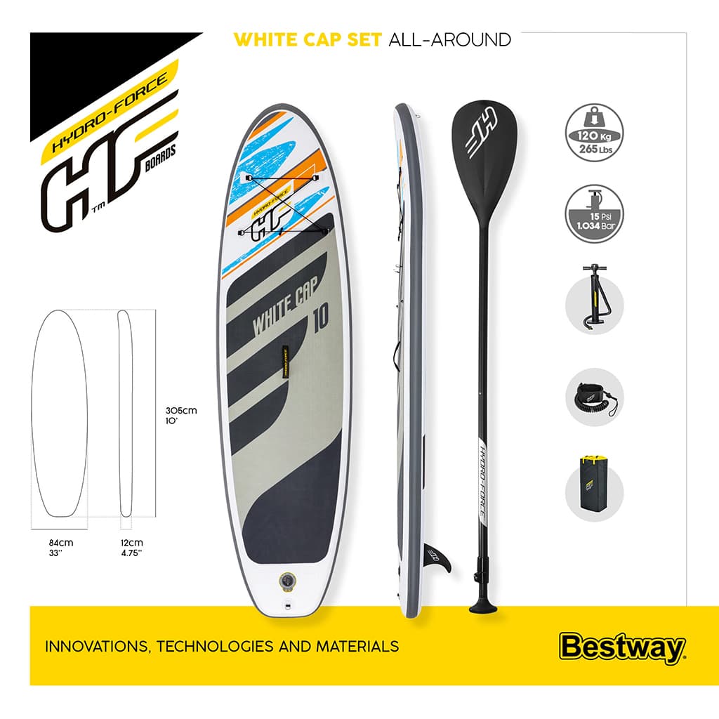 Hydro-Force White Cap Paddle gonflable Avec Pompe À Main Et Sac À Dos Bestway-65342 - Camping et Randonnée - صورة 5