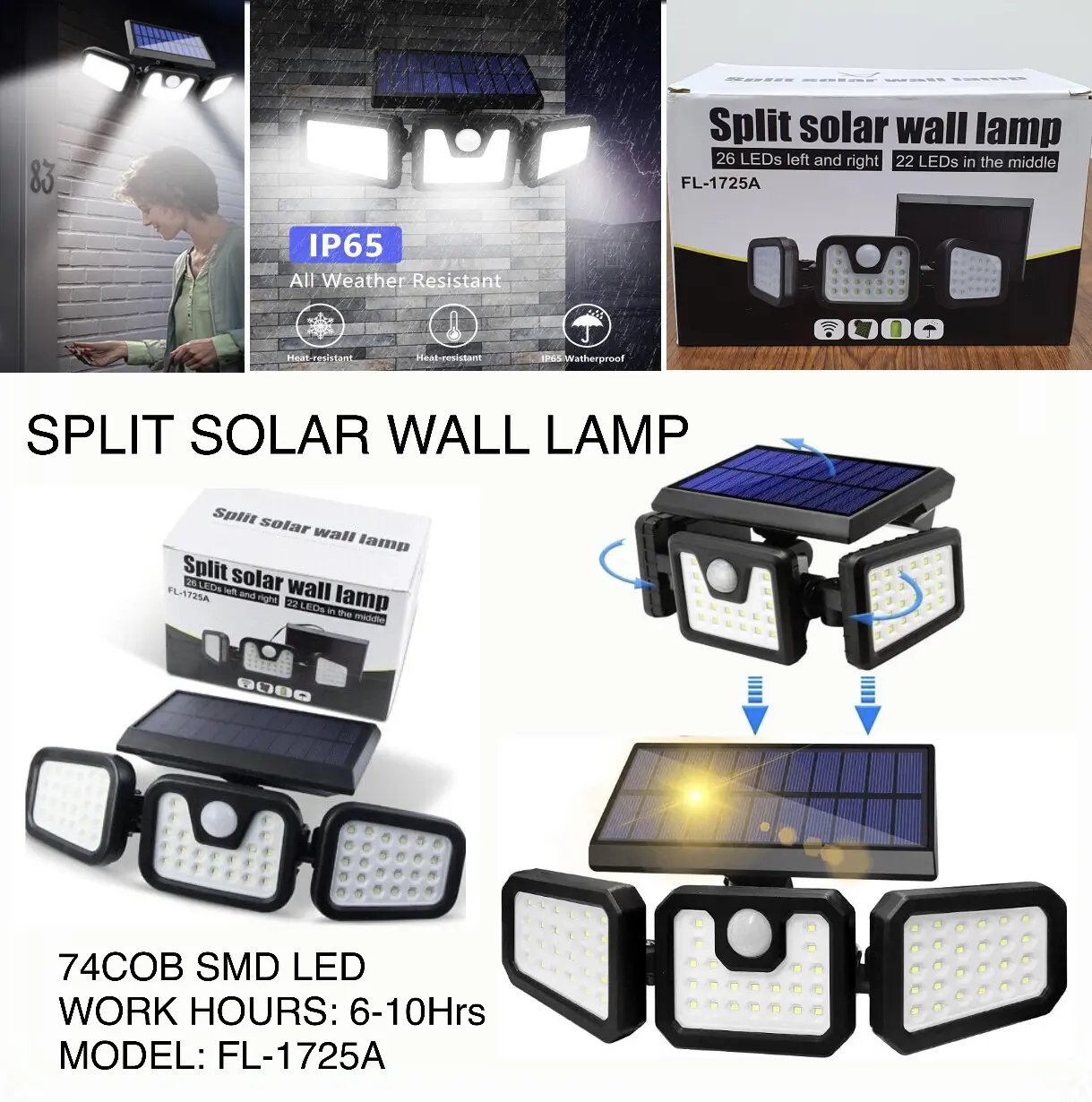 Lampe solaires d’extérieur etanche 112 LED Avec détecteur de mouvement FL-1725A - Maison - صورة 7