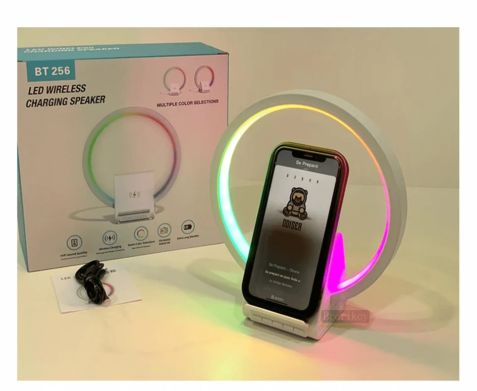 Lampe de chevet avec chargeur sans fil, haut-parleurs Bluetooth rechargeables support de charge rapide, 15W BT-256 - Électronique - صورة 2
