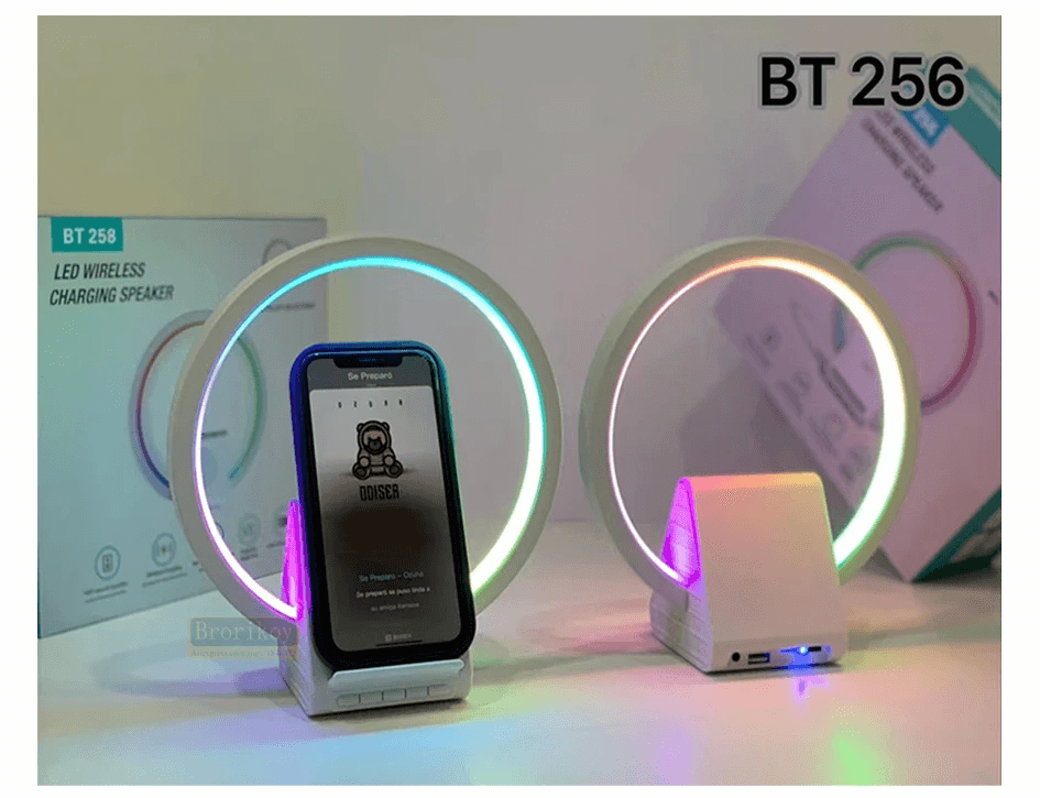 Lampe de chevet avec chargeur sans fil, haut-parleurs Bluetooth rechargeables support de charge rapide, 15W BT-256 - Électronique - صورة 6