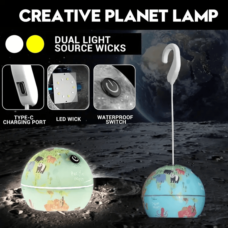 Lampe Led Suspendue En Forme De Boule Décorative, Rechargeable Par Usb, Pour Camping Intérieur Et Extérieur, En Forme De Lune Ou De Terre, 1 Pièce - Décoration - صورة 3