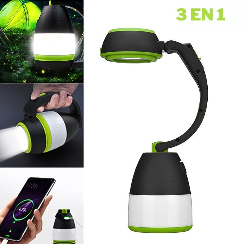 Lampe de poche 3 en 1 , bureau et camping 180 réglable , 3 modes, rechargeable avec fonction batterie externe - Camping et Randonnée - صورة 1