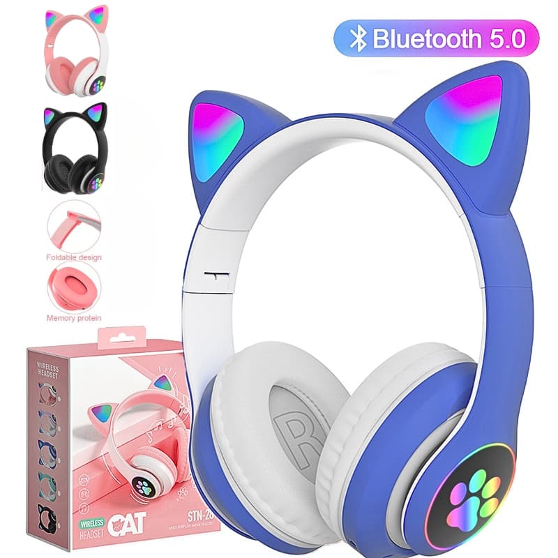 Casque stéréo Bluetooth sans fil oreilles de chat électroluminescents avec support carte TF - Électronique - صورة 1