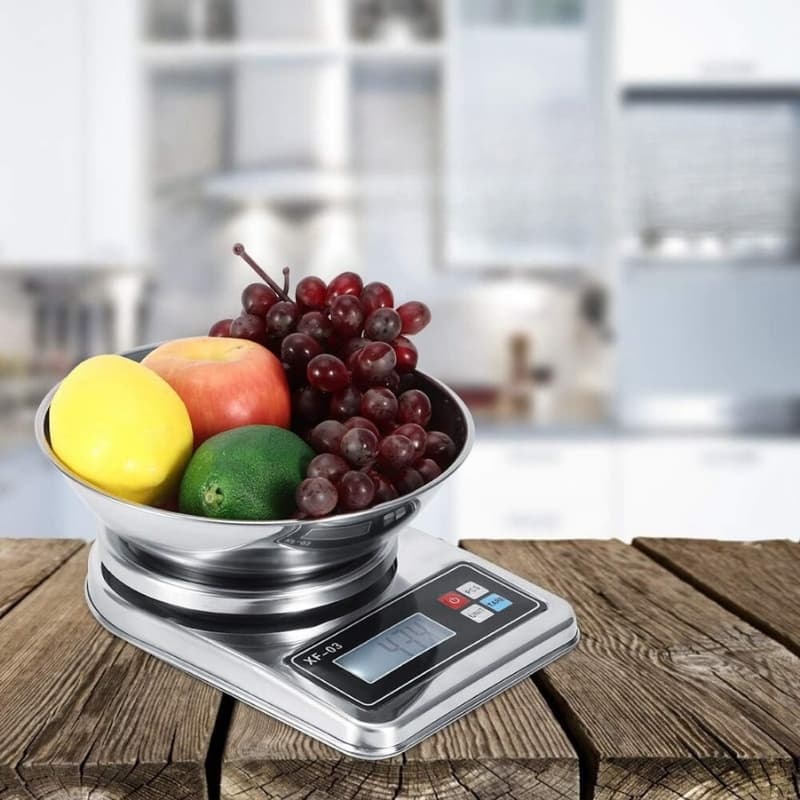 Balance de cuisine haute précision numérique avec bol en acier inoxydable, 5 kg / 1 g avec écran LCD - Cuisine - صورة 1