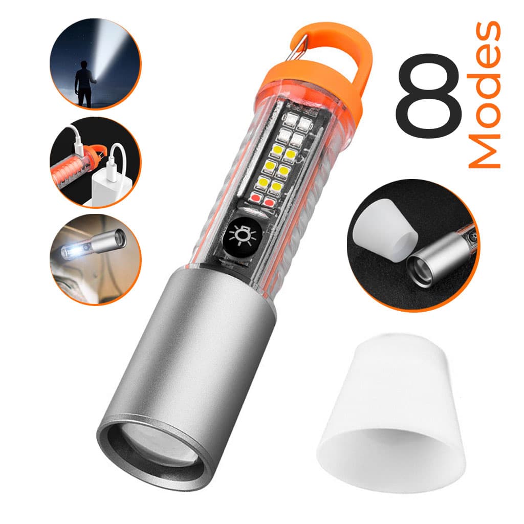 Lampe de Poche LED Multi-Fonction avec Zoom, Laser et 8 Modes d’Éclairage – Torche Étanche pour Camping d’Urgence avec Magnet - Camping et Randonnée - صورة 1
