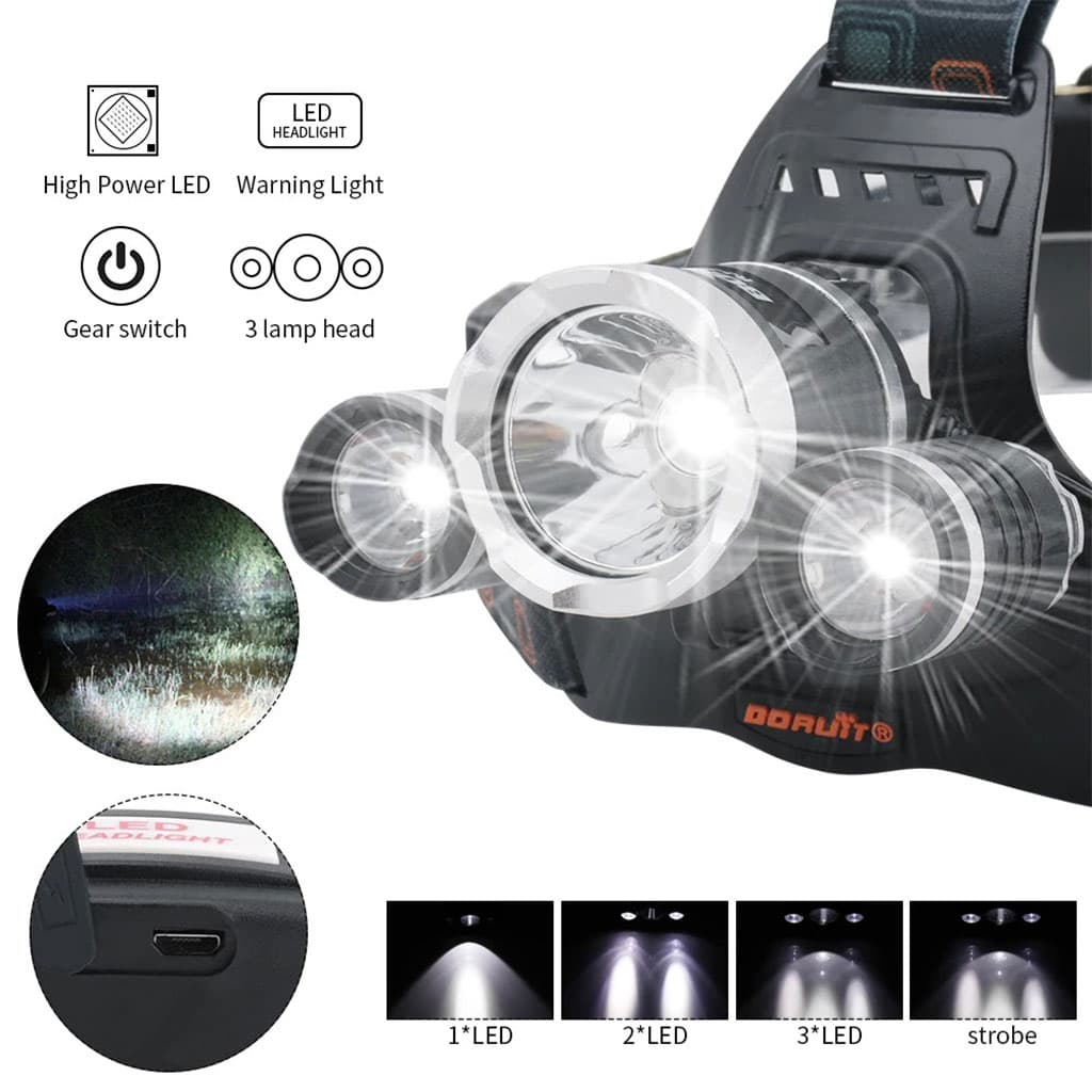 Lampe frontale LED 4 modes 6000K USB rechargeable - Camping et Randonnée - صورة 4