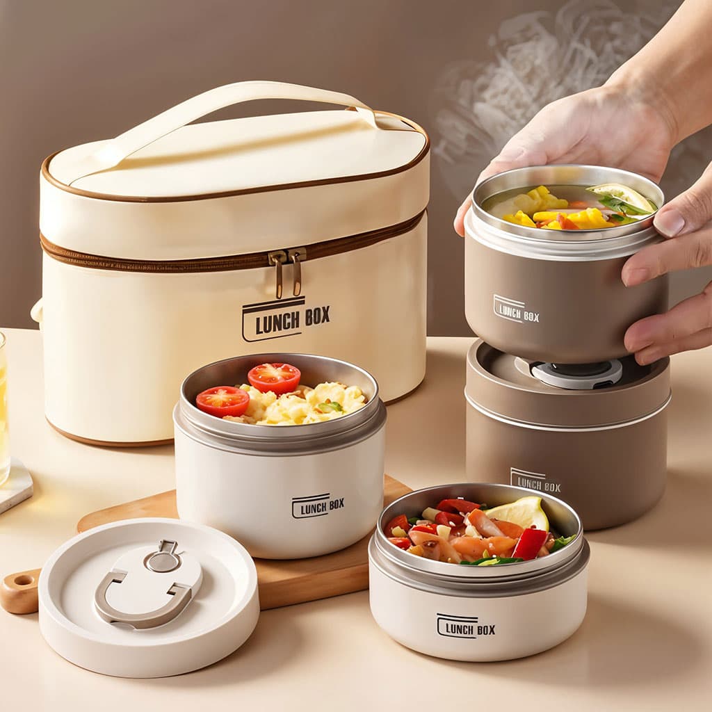 Lunch Box 4 étage avec Sac Isotherme Isolant – حافظة طعام حرارية 4 طبقات قابلة للاستخدام في الميكروويف - Cuisine - صورة 1