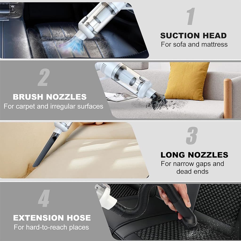 Aspirateur sans Fil Portable avec 4 Têtes Accessoires 9000Pa – مكنسة كهربائية محمولة - Accessoires Auto/Moto - صورة 2