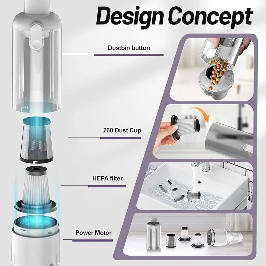 Aspirateur sans Fil Portable avec 4 Têtes Accessoires 9000Pa – مكنسة كهربائية محمولة - Accessoires Auto/Moto - صورة 6