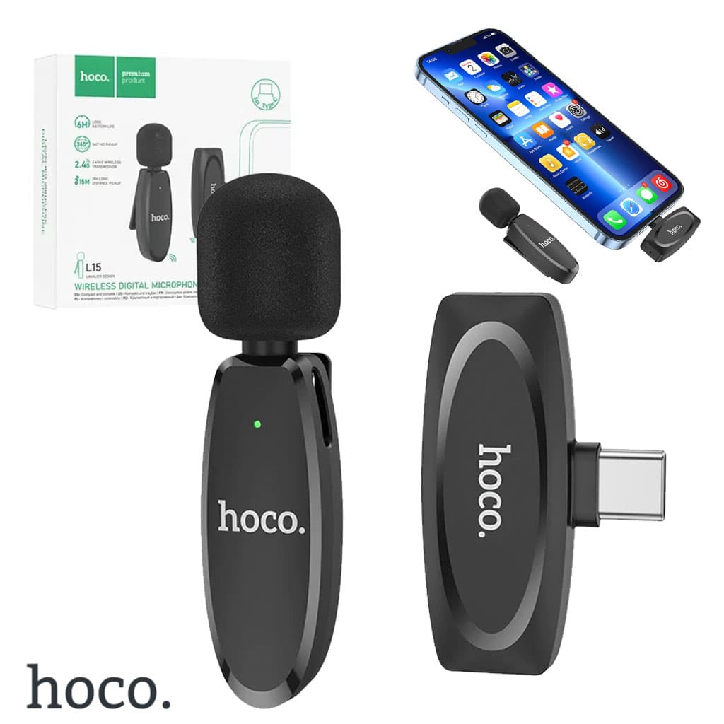 Hoco L15 Microphone Cravate Sans fil Type-C – ميكروفون لاسلكي أصلي - Électronique - صورة 1