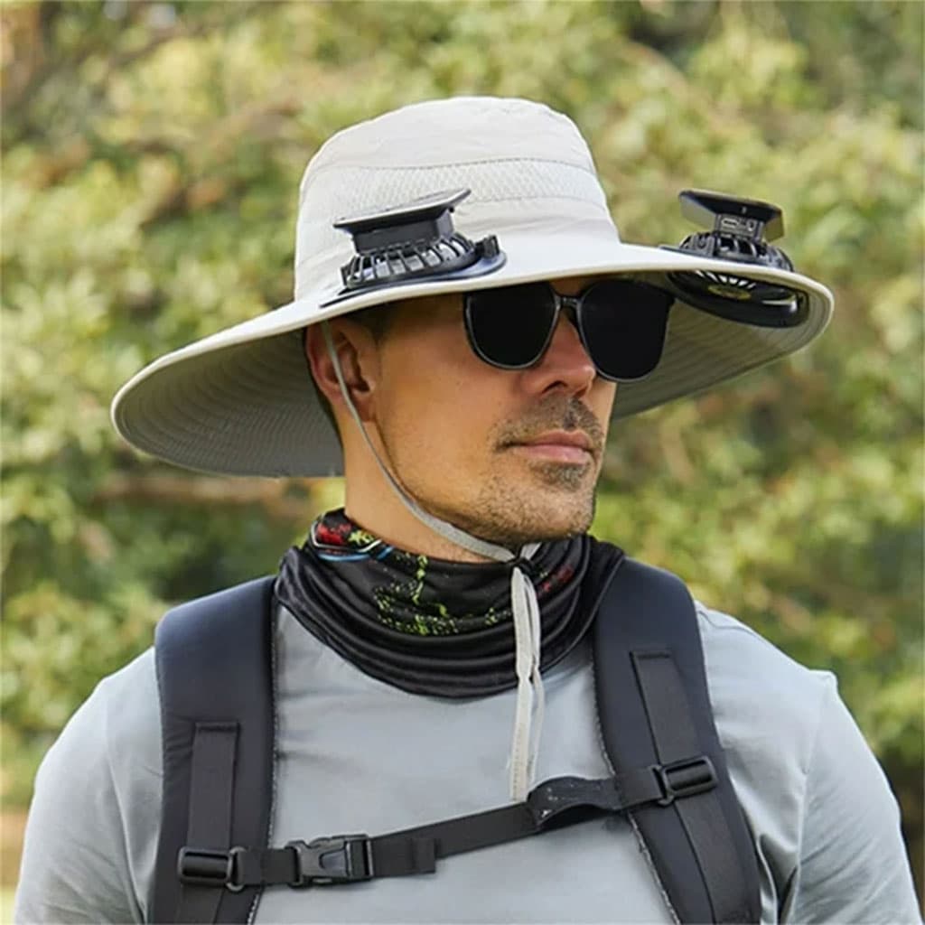 Chapeau de soleil à large bord avec double ventilateur – قبعة للحماية من الشمس مع مروحات - Vacance & Loisir - صورة 3