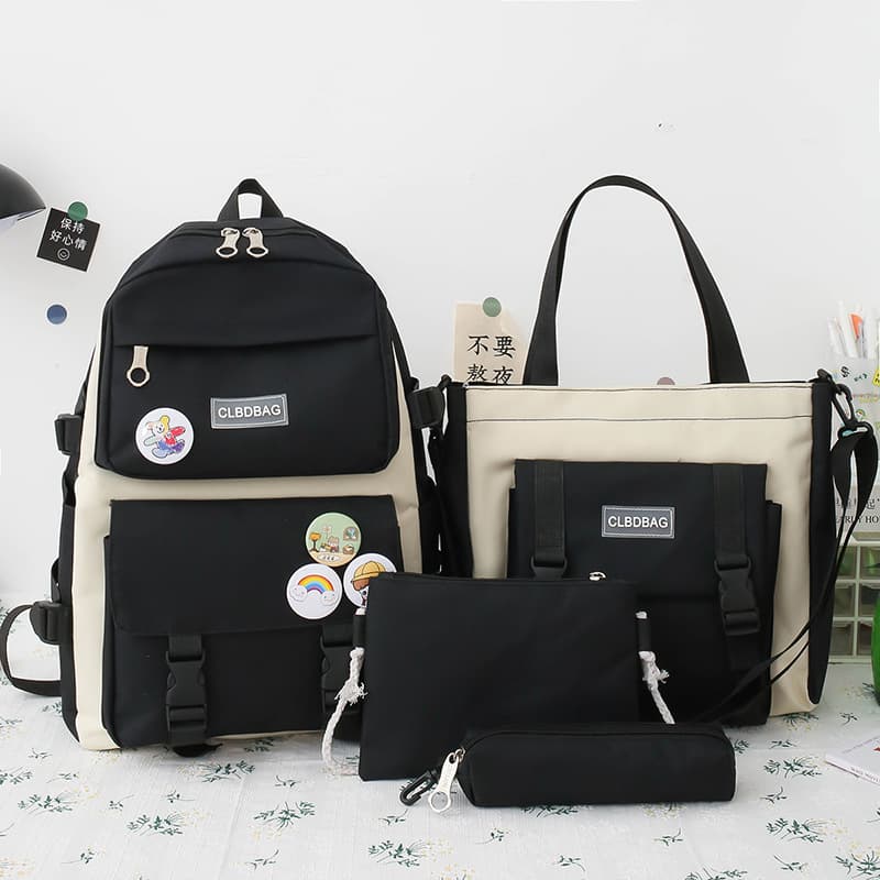 Ensemble de sacs d’école Kawai pour adolescents 4Pcs HAOLIDA V2 Noir – محفظة 4 قطع كاواي أسود - Sac à dos et Mode - صورة 1