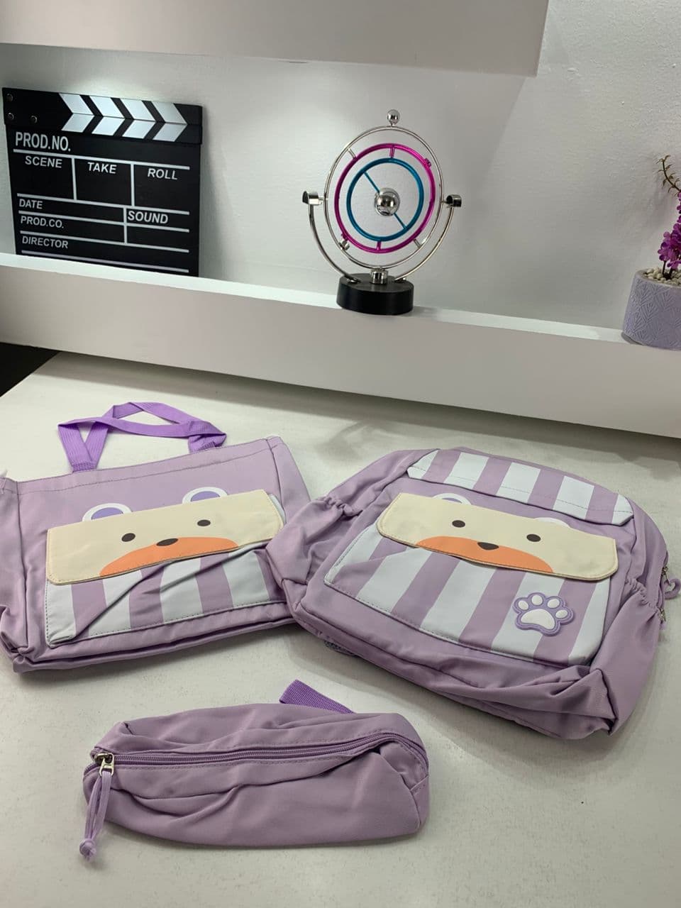 Ensemble de sacs d’école Kawai pour adolescents 3Pcs Ours Mauve – محفظة 3 قطع كاواي بنفسجي - Sac à dos et Mode - صورة حقيقية 6