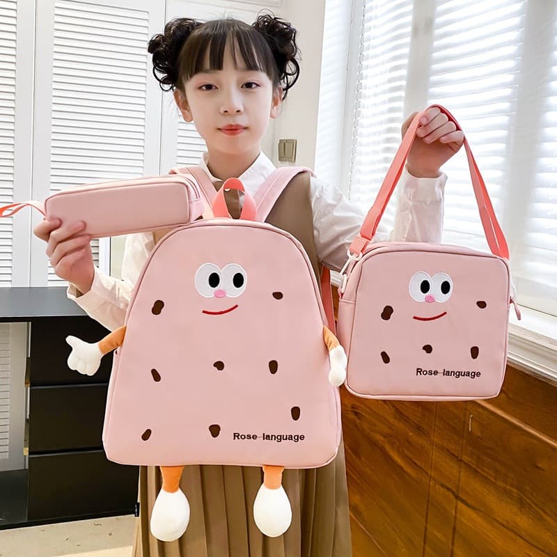 Ensemble de sacs d’école Kawai pour adolescents 3Pcs Language Rose – محفظة 3 قطع كاواي وردي - Sac à dos et Mode - صورة 3