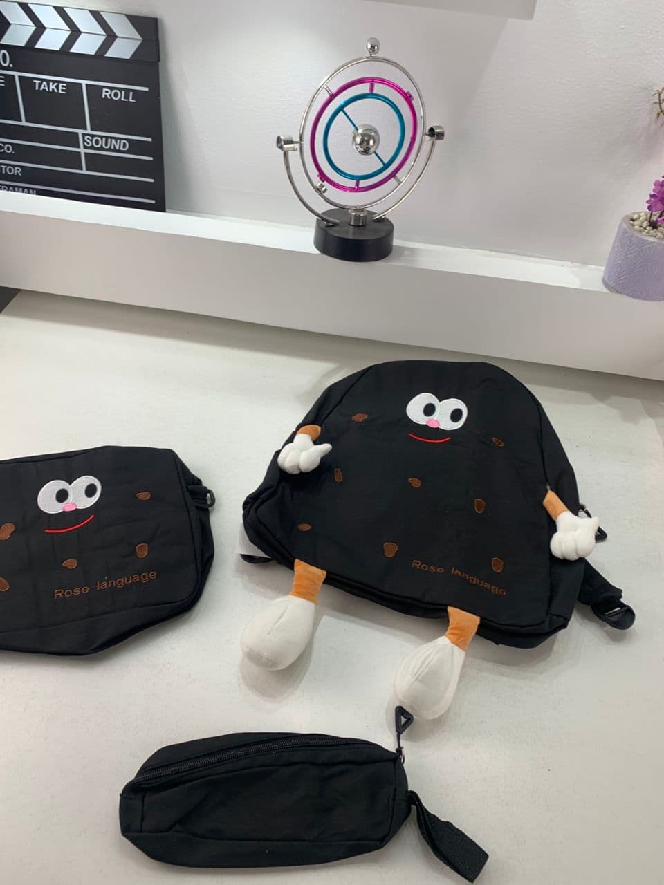 Ensemble de sacs d’école Kawai pour adolescents 3Pcs Language Noir – محفظة 3 قطع كاواي أسود - Sac à dos et Mode - صورة حقيقية 5
