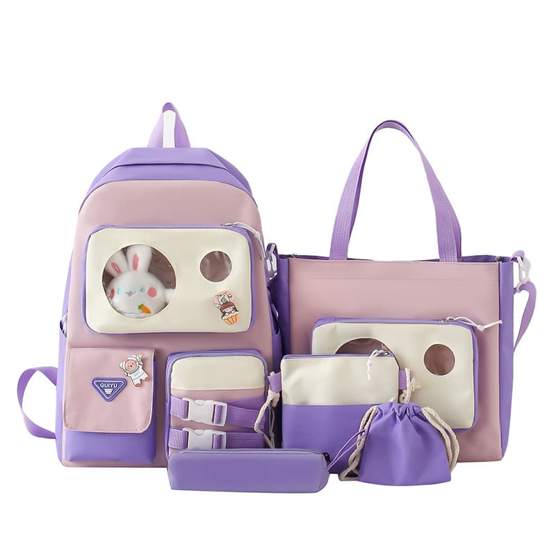 Ensemble de sacs d’école Kawai pour adolescents 5Pcs Guiyu V2 Mauve – محفظة 5 قطع كاواي بنفسجي - Sac à dos et Mode - صورة 3