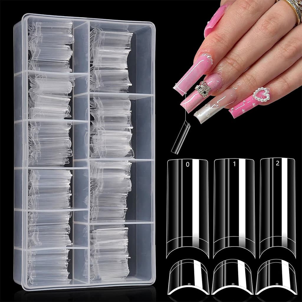 100PCS faux ongles carrés transparents professionnels en acrylique – طقم أظافر صناعية - Soins et Beauté - صورة 1
