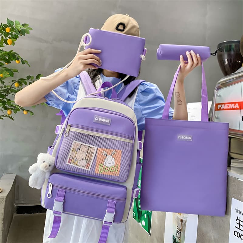 Ensemble de sacs d’école Kawai pour adolescents 4Pcs V3 CLBD Mauve – محفظة 4 قطع كاواي بنفسجي - Sac à dos et Mode - صورة 2