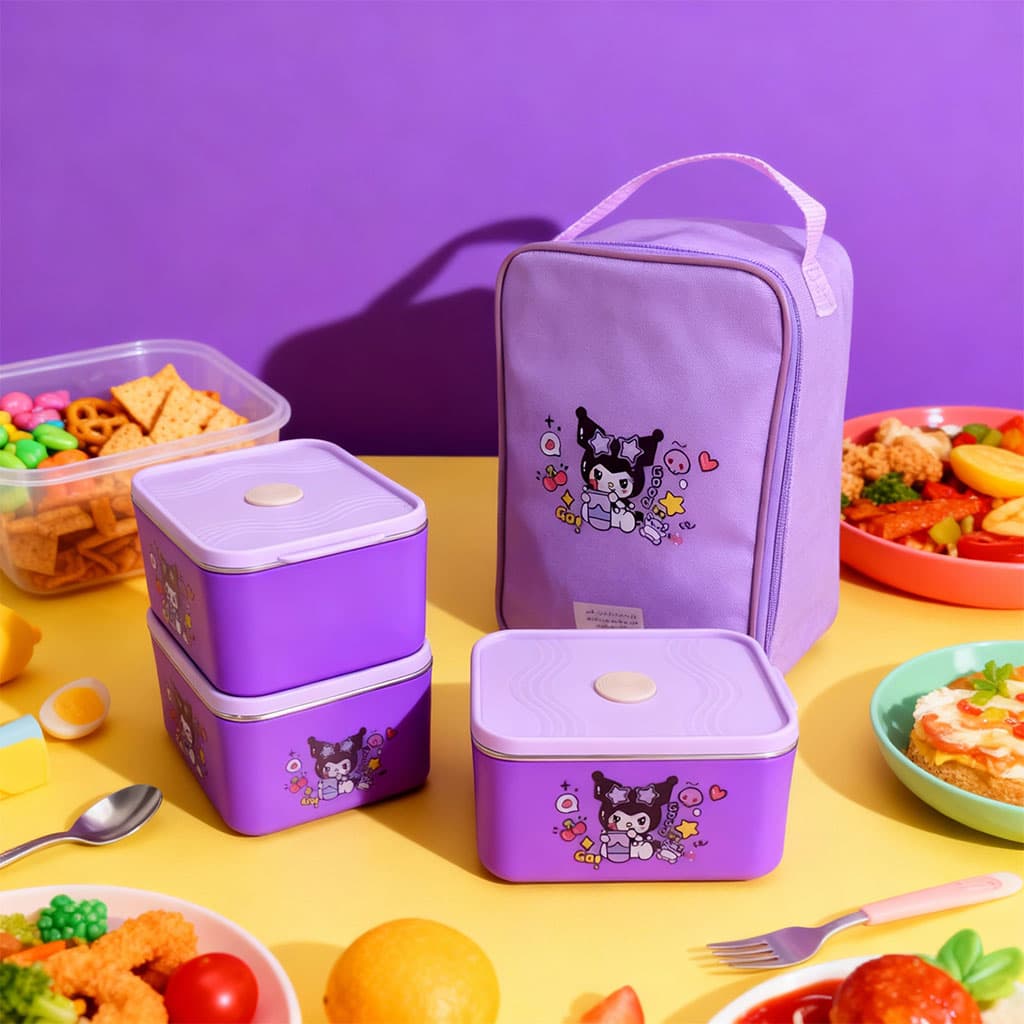 Lunch Box avec Sac Isotherme Design Cartoon 3 Compartiments Alimentaires – حافظة أطعام للأطفال 3 طبقات - Cuisine - صورة 6