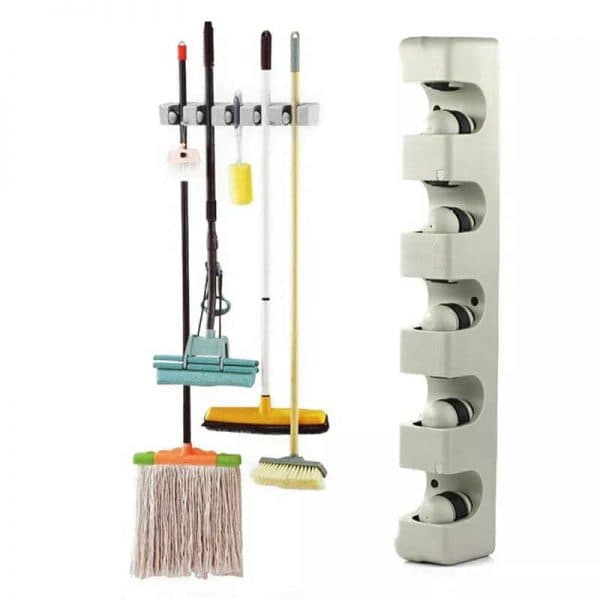 Porte-balai mural à 5 positions et 6 crochets, cintre de rangement pour étagère de cuisine - Maison - صورة 1