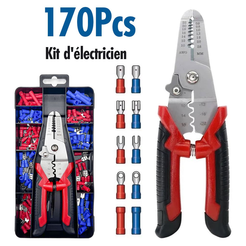 Coffret de sertissage 3en1 avec cosses 22-10 AWG – 170 pièces pour l’électricien - Outillage et Bricolage - صورة 1