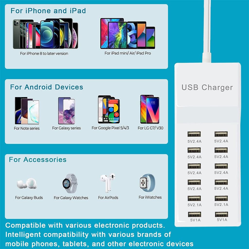 Station de charge USB avec multiprise 12 ports charge rapide – مقبس طاقة متعدد المنافذ - Électronique - صورة 6