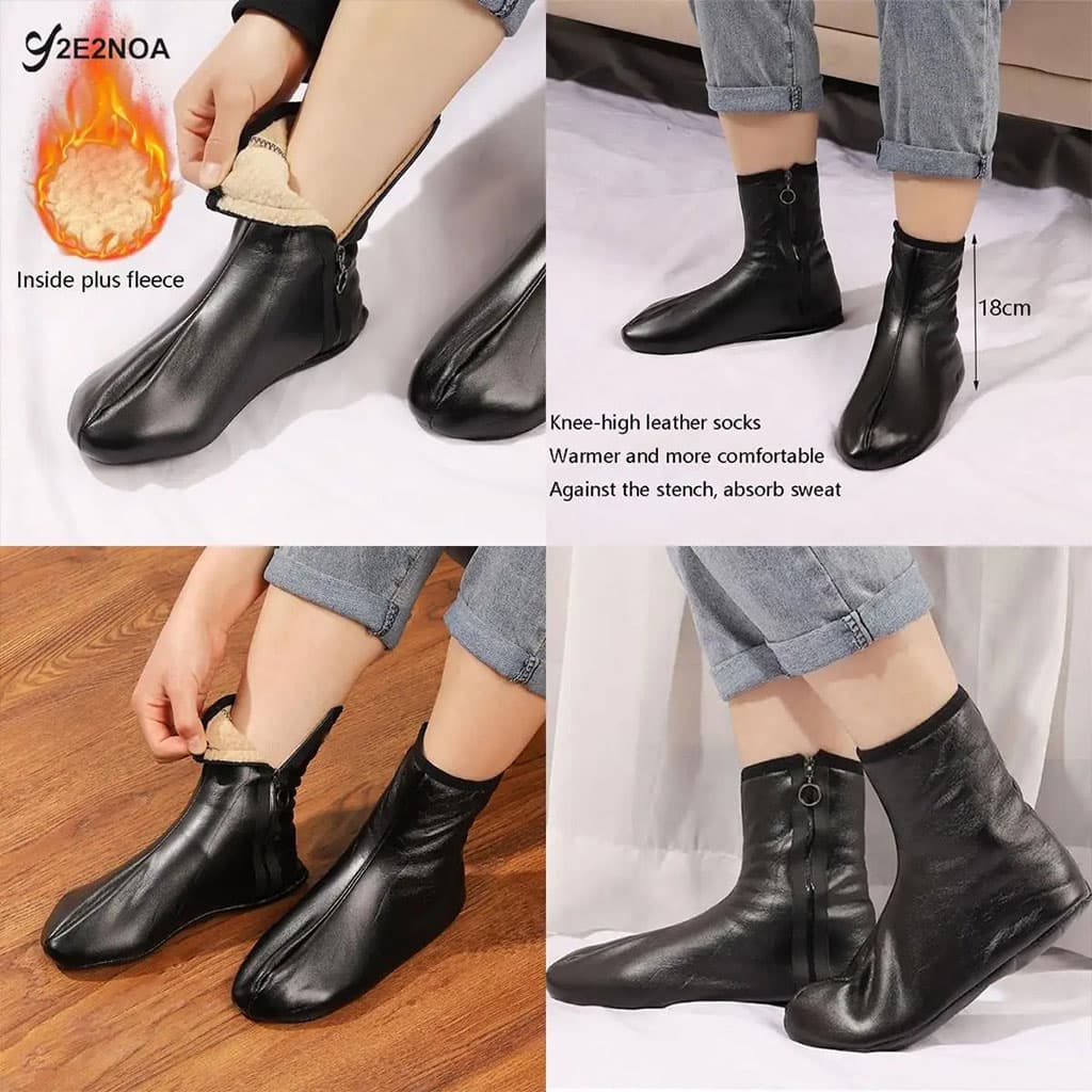 Paire de Chaussettes Chaudes d’hiver unisexes en cuir zippées - Divers - صورة 3