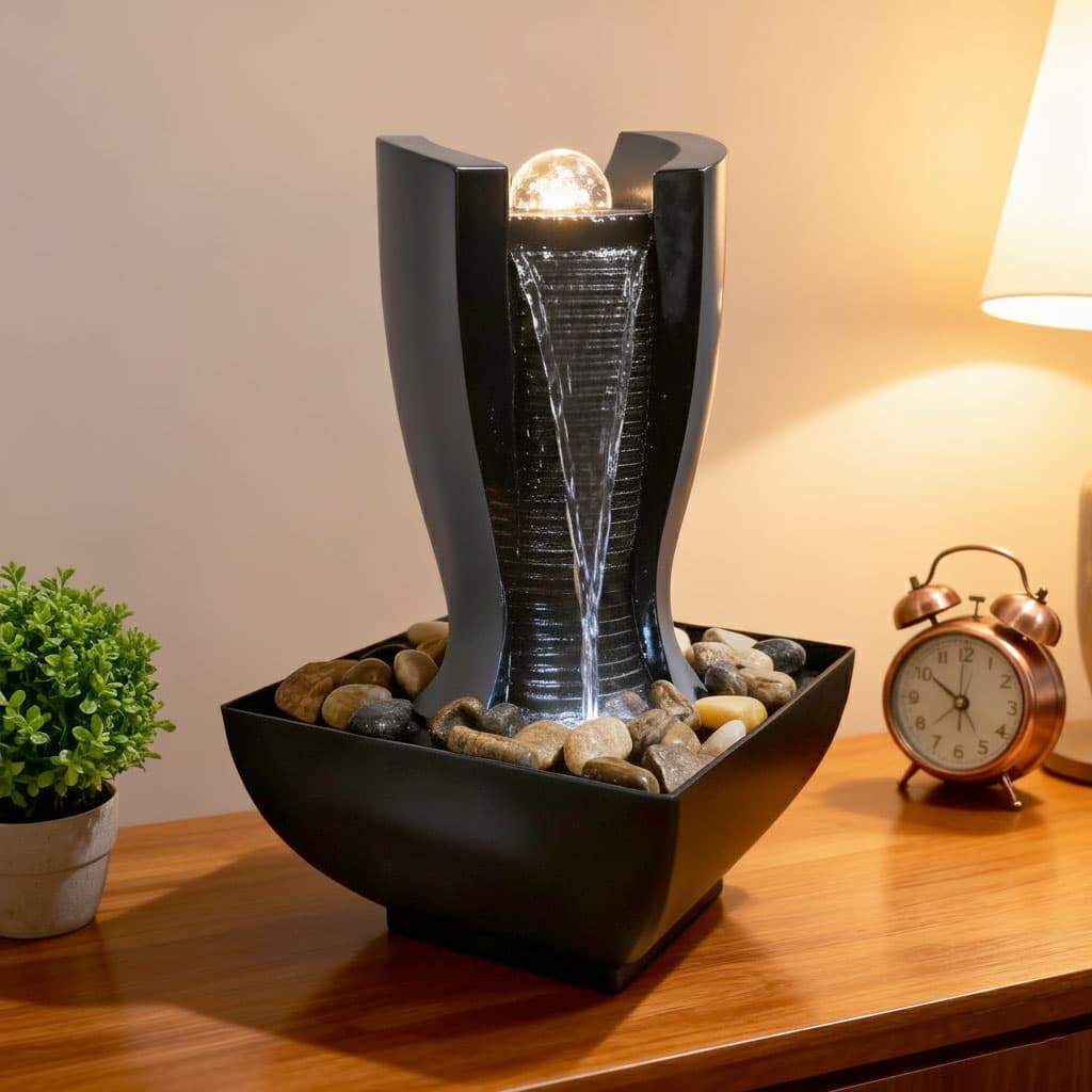 Fontaine à eau en forme de tour cascade avec boule de cristal et éclairage LED V6 - Décoration - صورة 1