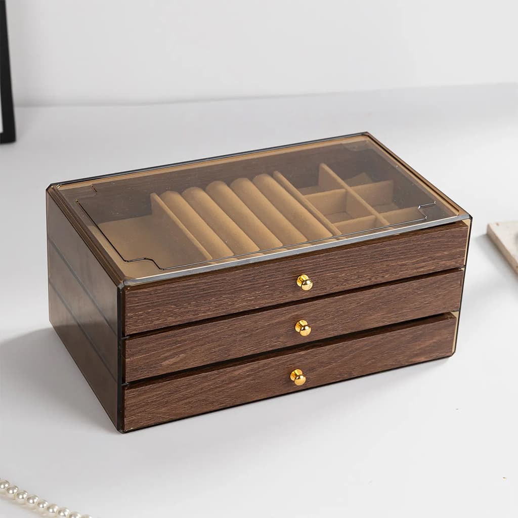 Coffret à bijoux en bois à 3 niveaux très élégant couleur noyer – علبة تنظيم المجوهرات - Soins et Beauté - صورة 3