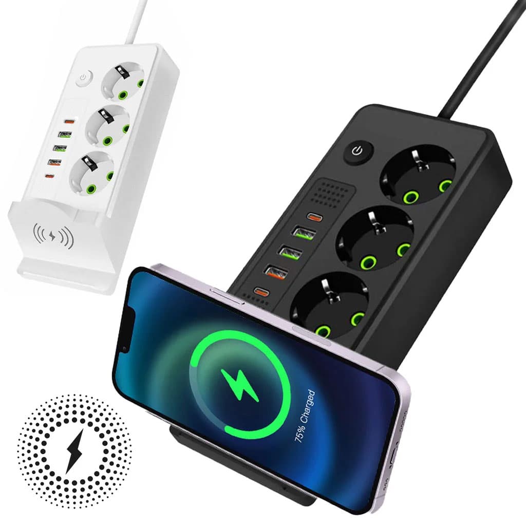Multiprise 3 SOCKET 2500W avec USB, Type-C et chargement sans fil – مقبس طاقة وشاحن لاسلكي - Outillage et Bricolage - صورة 1