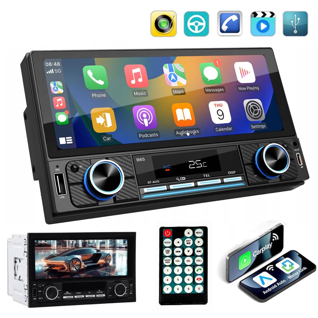 Autoradio 2-DIN avec écran tactile, USB-C, Bluetooth, Wi-Fi, CarPlay et Android Auto – جهاز راديو سيارة - Accessoires Auto/Moto - صورة 1