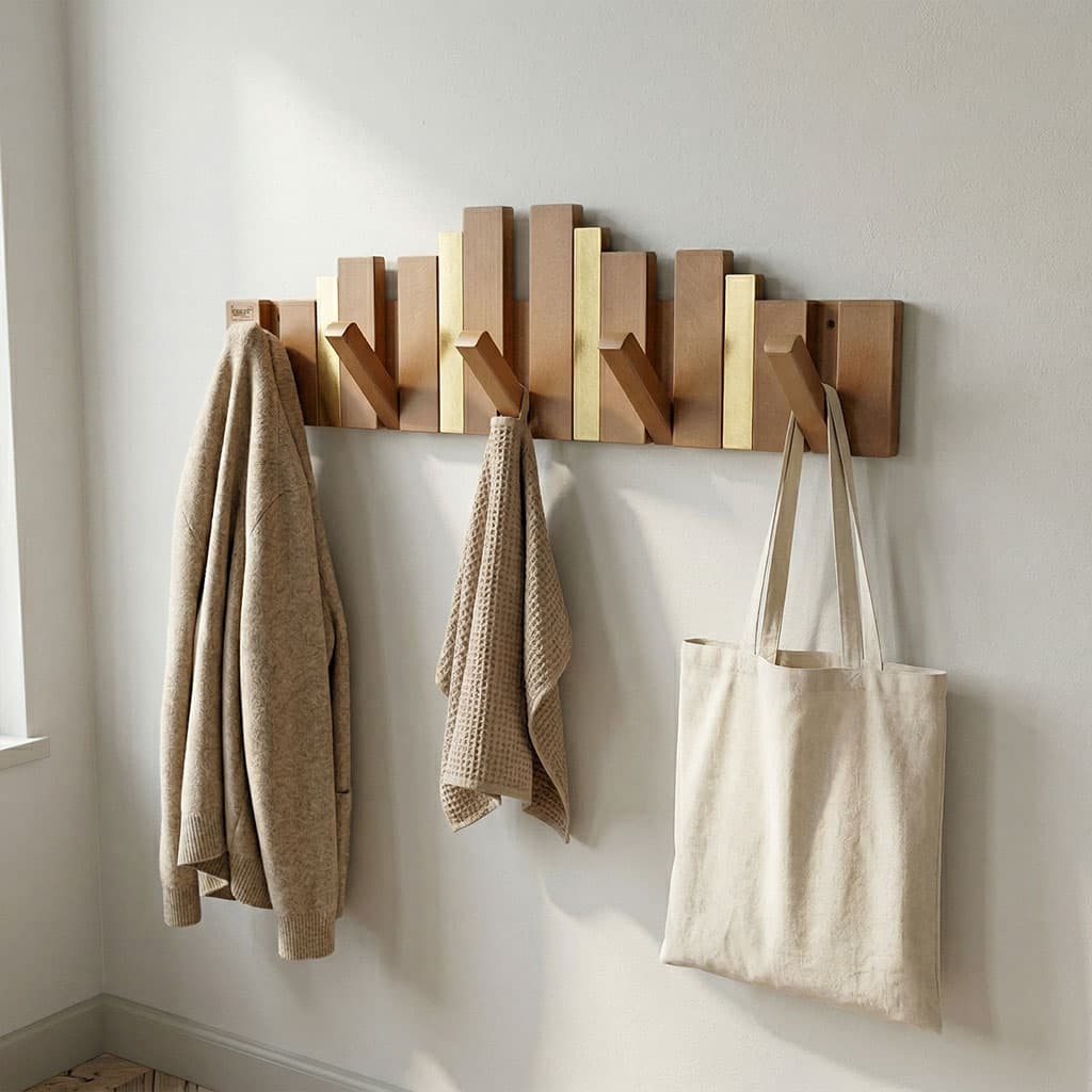 Porte-Manteau Mural Design Piano en Bois avec Touches Dorées - علاقة ملابس خشبية - Maison - صورة 1