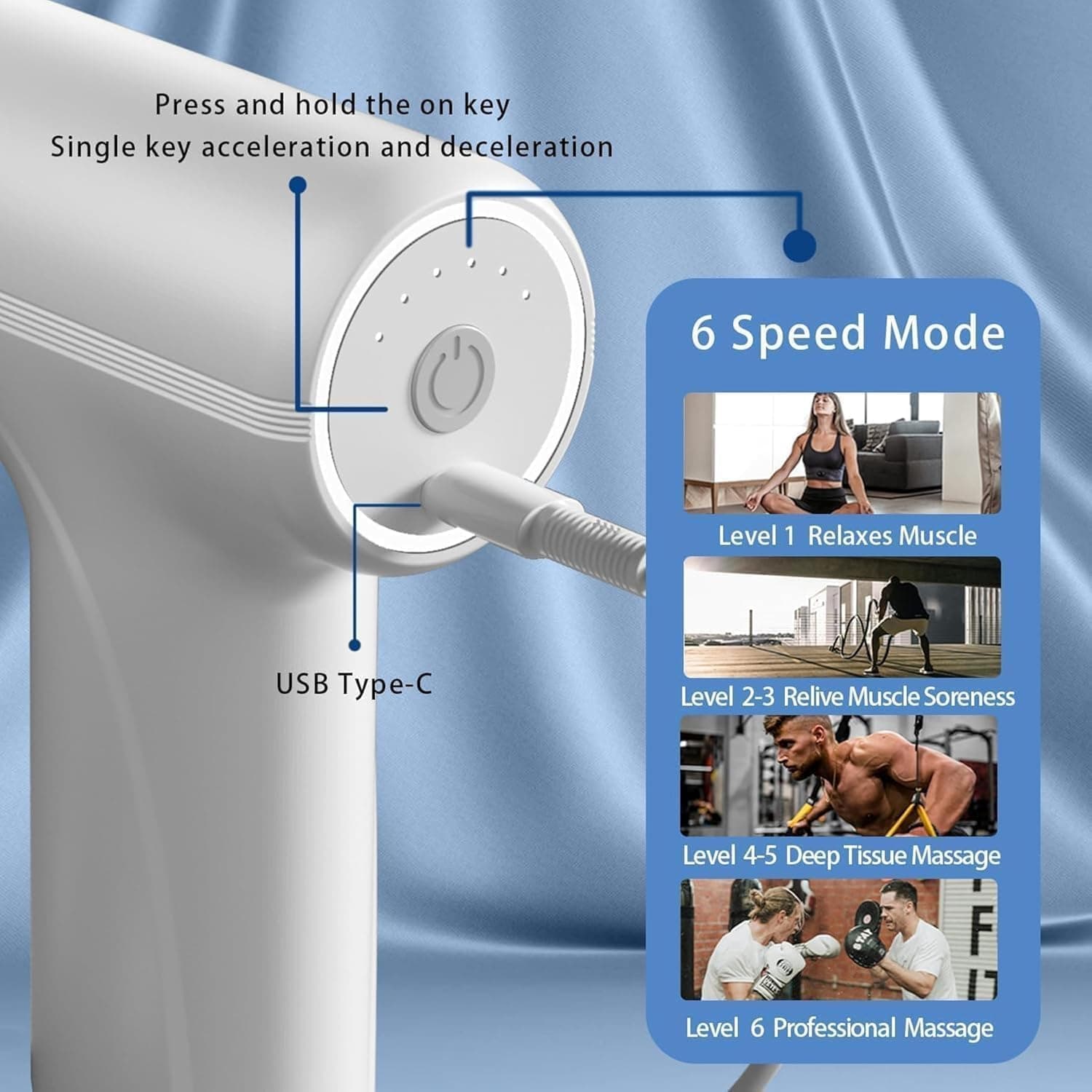 Pistolet de massage pour soulager la douleur 6 vitesses 4 têtes LM-810T - جهاز تدليك بعدة رِؤوس - Électronique - صورة 7