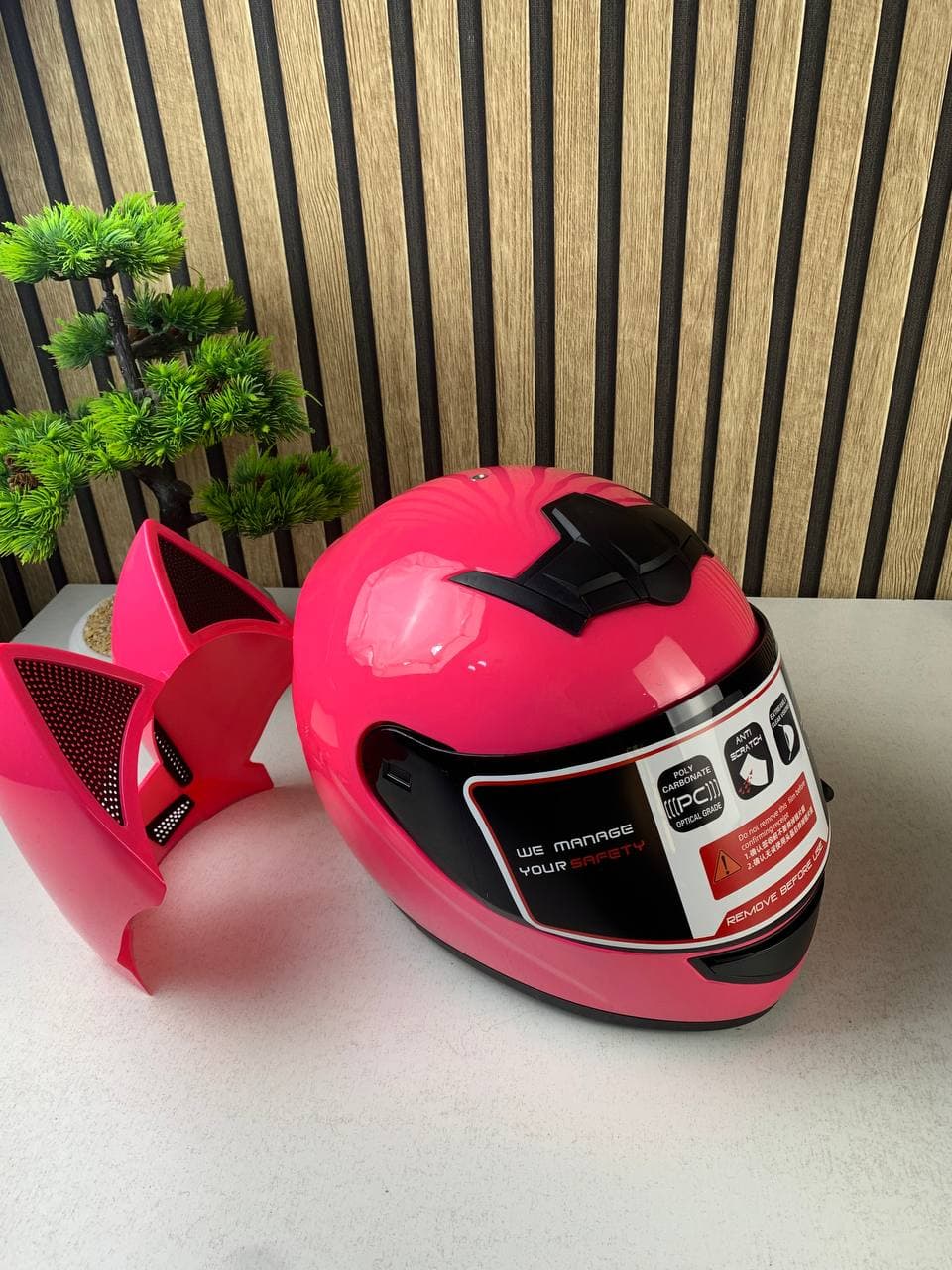 Casque de moto pour femme et fille avec oreilles de chat - خوذة احترافية للنساء - Accessoires Auto/Moto - صورة حقيقية 8