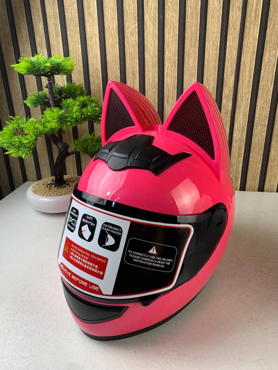 Casque de moto pour femme et fille avec oreilles de chat - خوذة احترافية للنساء - Accessoires Auto/Moto - صورة حقيقية 9