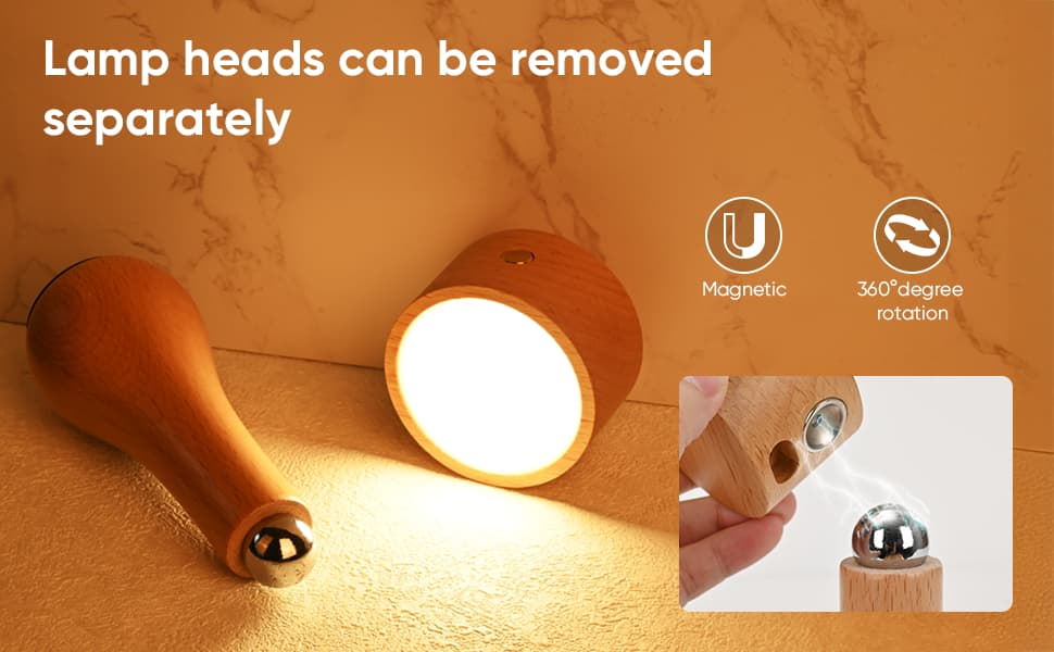 Lampe LED Motif en bois portable sans fil rechargeable à interrupteur tactile 4000K - مصباح مكتب يعمل باللمس - Maison - صورة 4