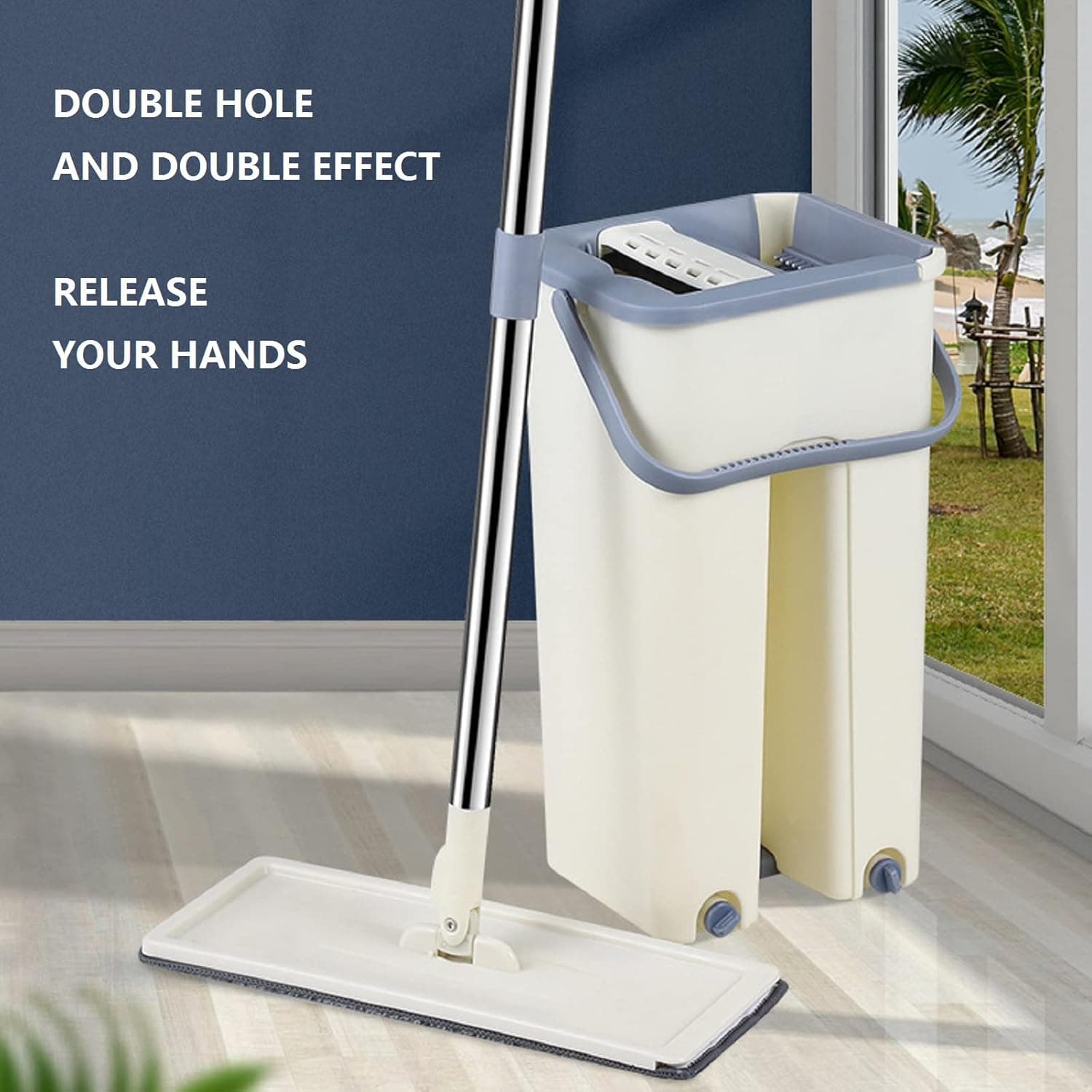 Balai-serpillère plat avec seau à deux compartiments et lingettes en microfibre - ممسحة مايكروفيبر مع دلو بغرفتين للفصل بين الماء النظيف - Maison - صورة 4