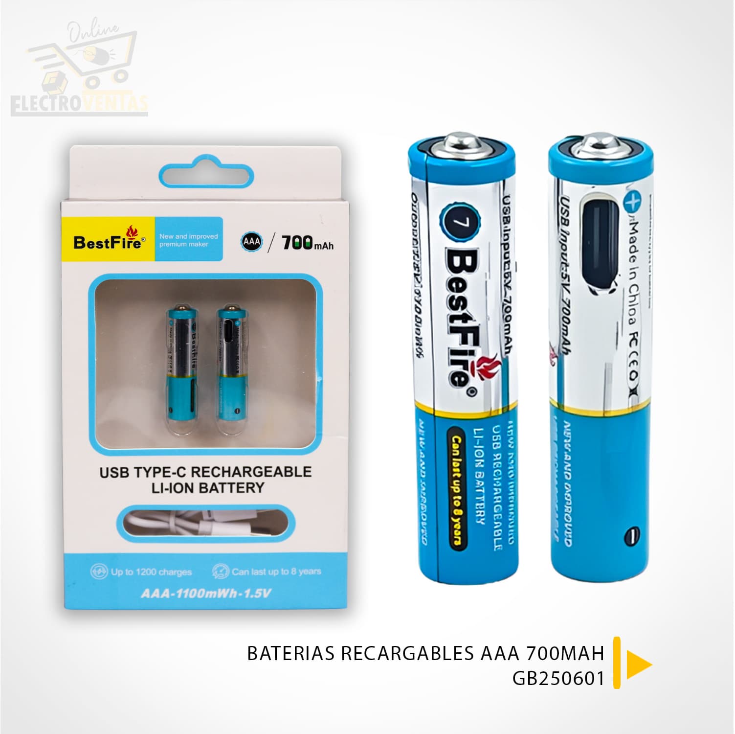 Pile rechargeable USB type C AAA 700mWh en lithium BestFire - بطارية ليثيوم قابلة لإعادة الشحن - Électronique - صورة 1