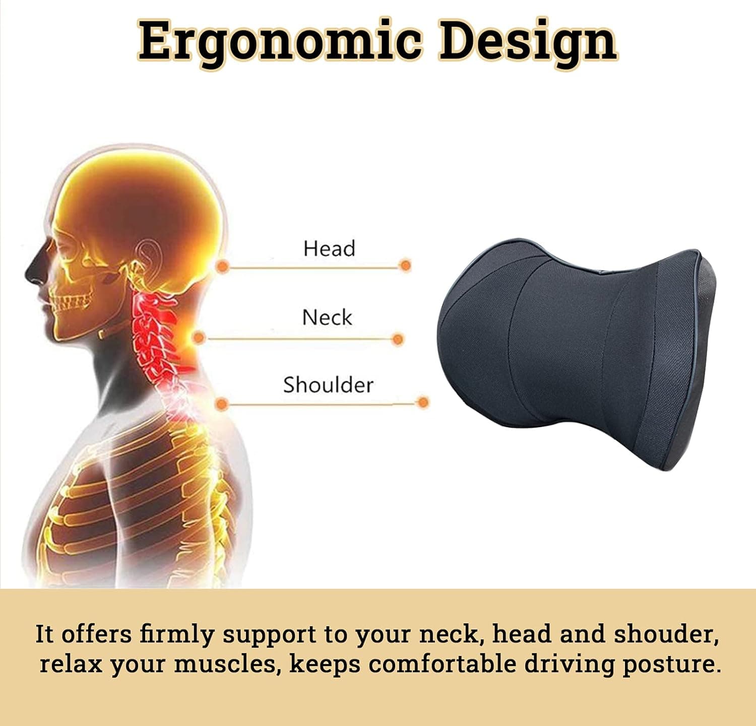 Oreiller cervical d'appui-tête de voiture en mousse à mémoire de forme - وسادة عنق في السيارة - Accessoires Auto/Moto - صورة 5