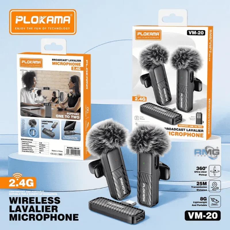 Microphone cravate sans fil Plokama VM-20 2,4 GHz - ارتقِ بصوتك إلى المستوى الاحترافي مع ميكروفون اللاسلكي المزدوج - Électronique - صورة 2