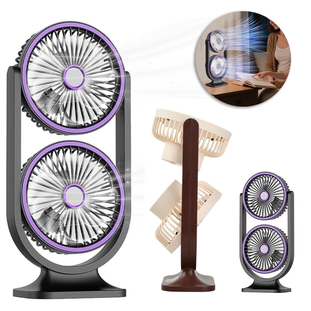 Ventilateur de Bureau Double Tête Rechargeable USB - مروحة المكتب المكتبية المزدوجة بـ 3 سرعات - Vacance & Loisir - صورة 1