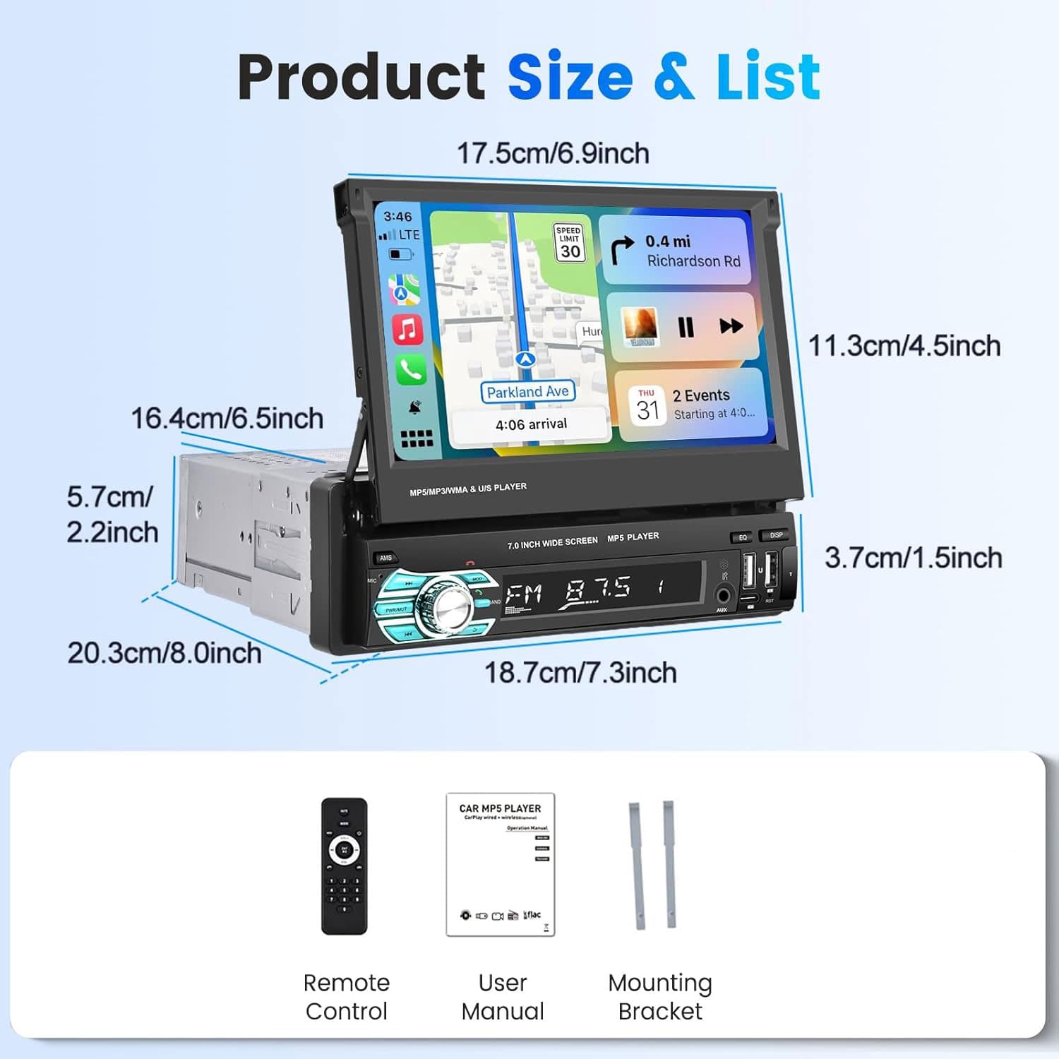 Autoradio Rétractable Tactile 7 Pouces Wireless CarPlay Android Auto 32+2GB - راديو السيارة الذكي بنظام أندرويد وشاشة 7 بوصة قابلة للطي - Accessoires Auto/Moto - صورة 8