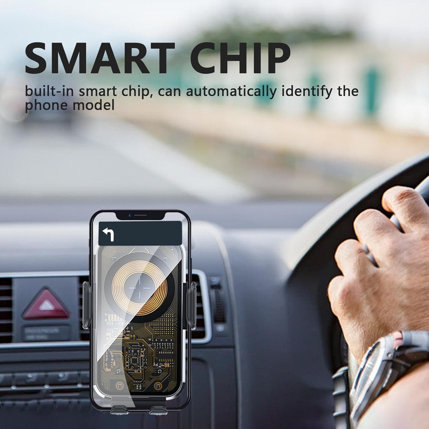 Support Auto Chargeur Sans Fil Qi 15W avec Capteur Intelligent - شاحن وحامل الهاتف اللاسلكي الذكي للسيارات - Accessoires - صورة 3