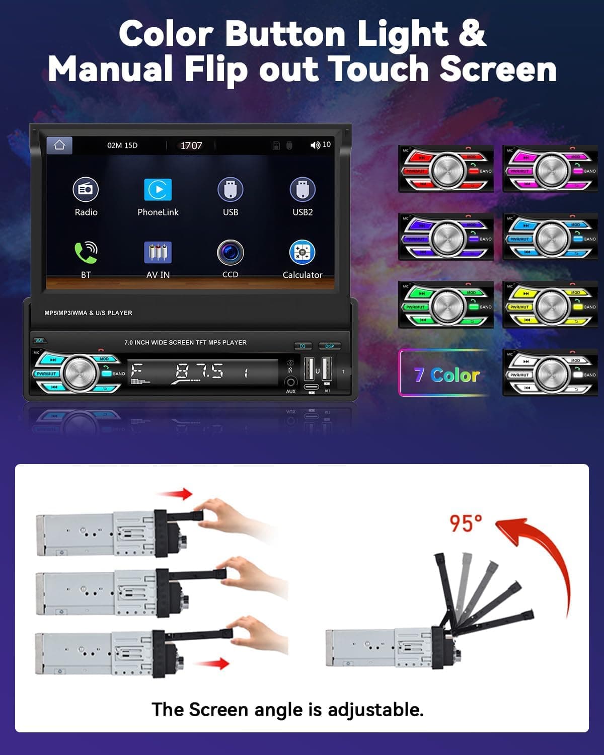 Autoradio Rétractable Tactile 7 Pouces Wireless CarPlay Android Auto 32+2GB - راديو السيارة الذكي بنظام أندرويد وشاشة 7 بوصة قابلة للطي - Accessoires Auto/Moto - صورة 7