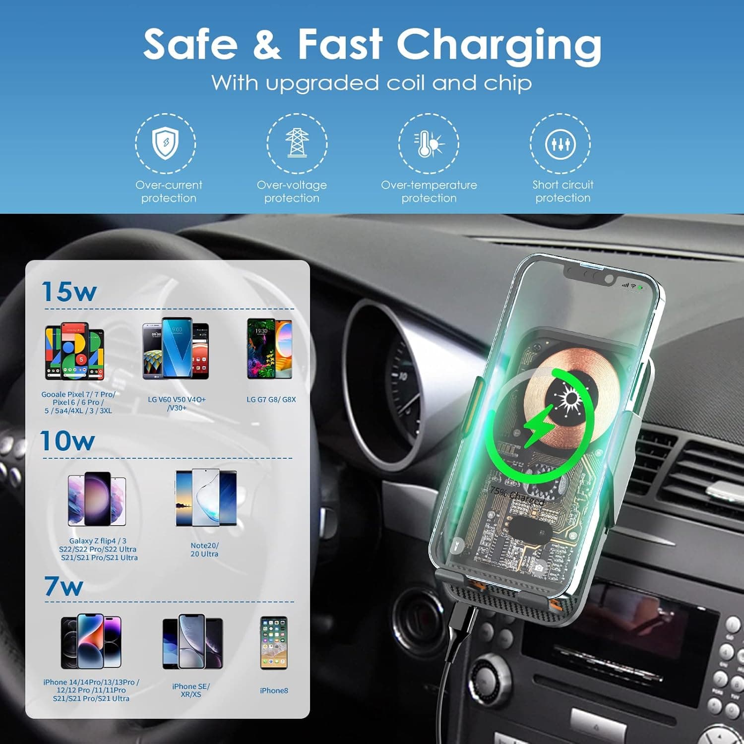 Support Auto Chargeur Sans Fil Qi 15W avec Capteur Intelligent - شاحن وحامل الهاتف اللاسلكي الذكي للسيارات - Accessoires - صورة 6