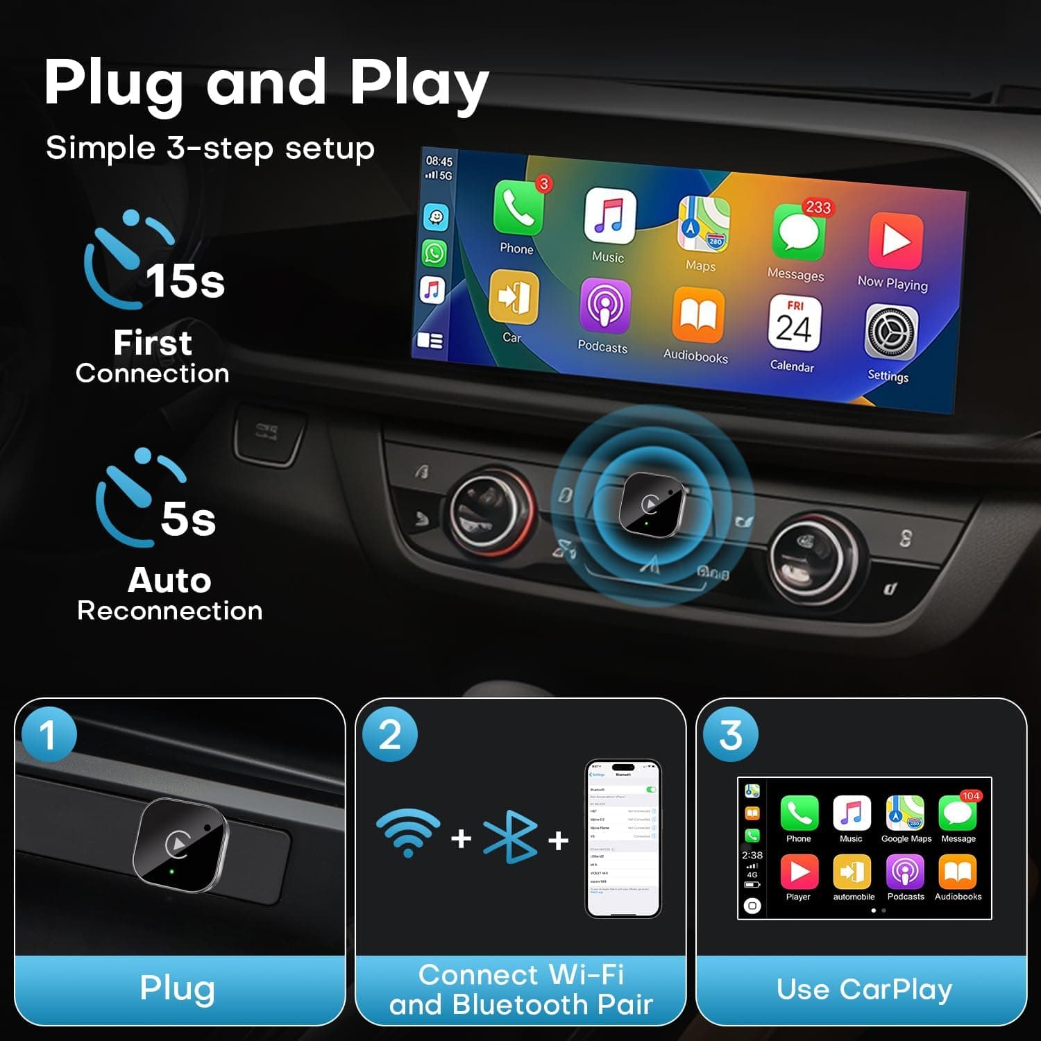 Adaptateur Sans Fil CarPlay et Android Auto pour Voitures - محول السيارة الذكي 2 في 1 - Accessoires Auto/Moto - صورة 14